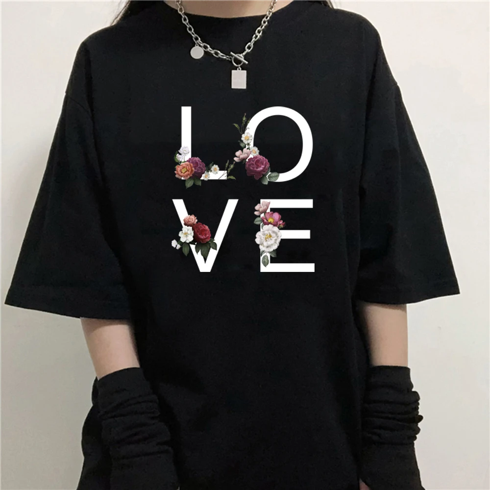 

Женская Повседневная футболка Love с цветочным принтом