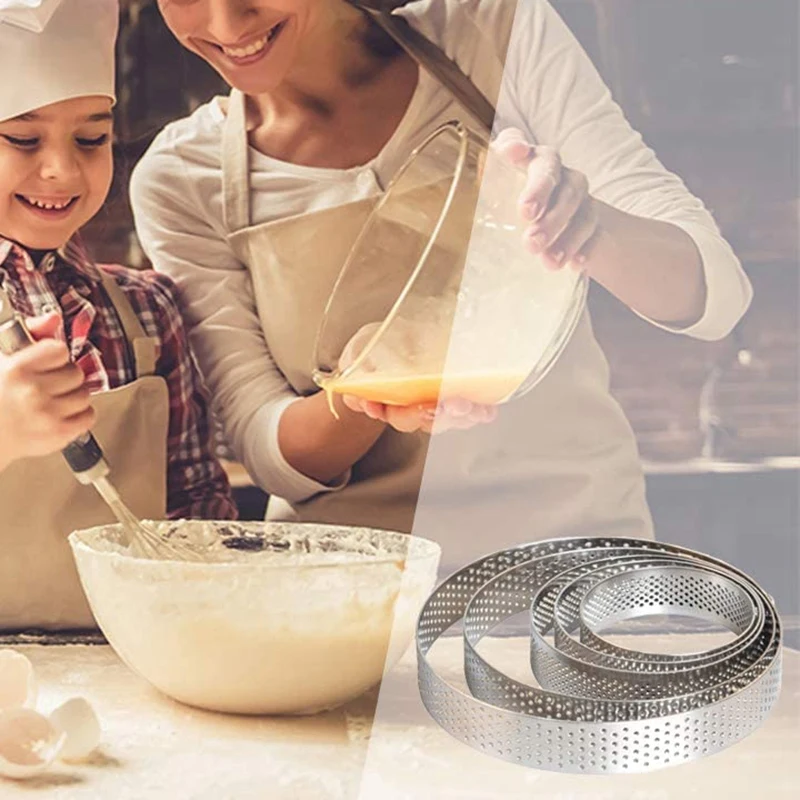 

6 Pack Perforated Tart Rings Set,Stainless Steel Heat-Resistant Cake Mousse Ring Pie Mousse Mold for Pastry Cake