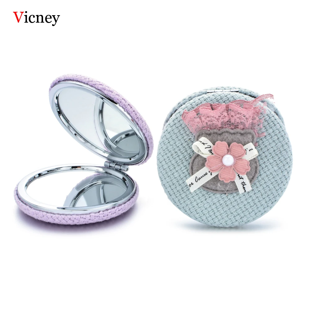Vicney Модный Круглый Карманный складной тканевый макияж зеркало простой небольшой