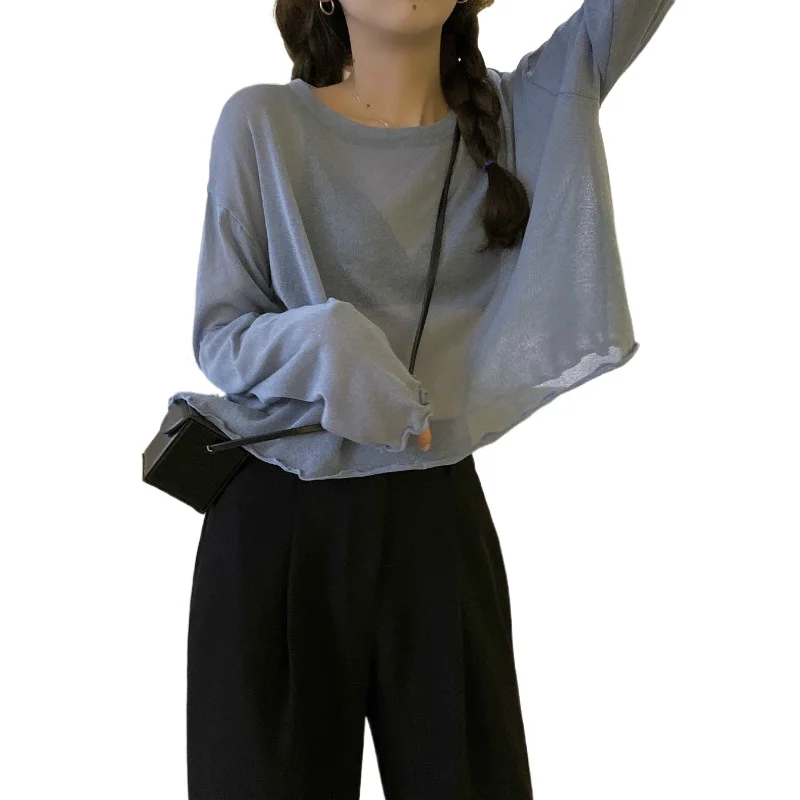 

HotNew Summer 2020 New Women O Neck Hollow Knitted Pullover Female Casual Summer Ice Silk Knitwear Long Sleeve FemmeMyself