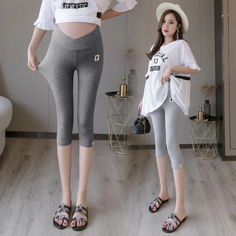 

Larger Maternity Summer Modal Short Capris Pregnant Adjustable Thin Cat 7 Pants For Mother High Waist Leggings Belly Trousers