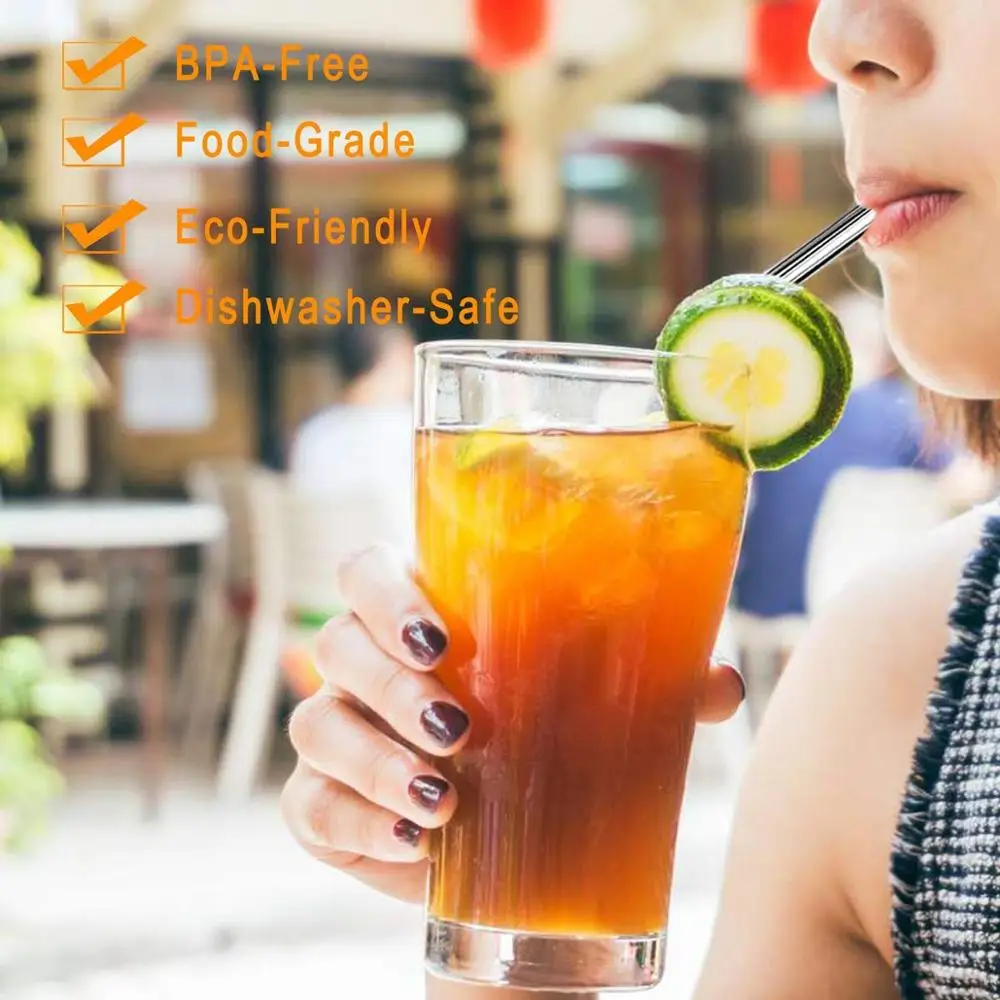 80Pcs 8mm*215mm Reusable Metal Straw 304 Stainless Steel Drinking Straight Bent Straws Eco-friendly Party Bar Accessories | Дом и сад