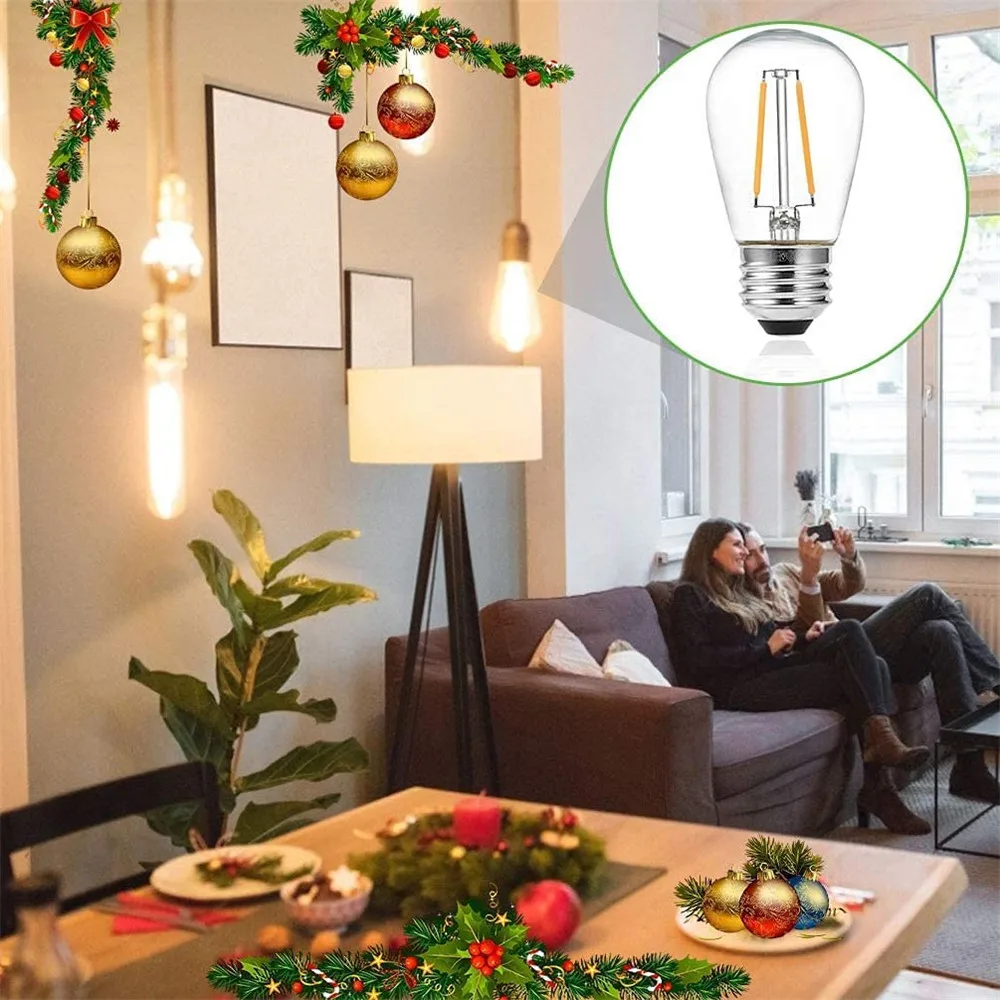 

LED S14 Vintage Edison Light Bulbs Shatterproof Waterproof 2W 4W Outdoor String Light Bulbs ,E27 Regular Base,2700K Warm White