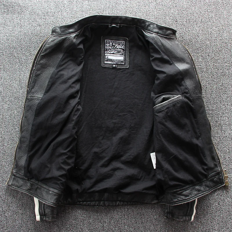

Embroidery Motorcycle Leather Jacket Vintage Plus Size Men Biker Leather Jacket Cow Leather