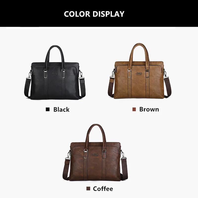 JEEP BULUO Men Shoulder Fashion PU Leather Business Bags Handbags Black Bag Men For Document Leather Laptop Briefcases Bag