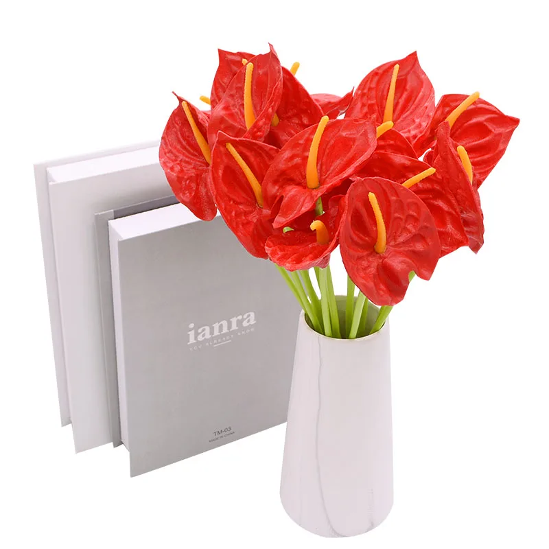 5 шт./лот редкие Искусственные цветы антуриума 32 см цветок красного лотоса букет