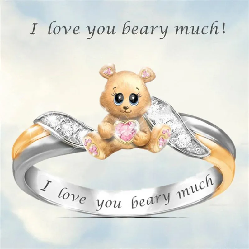 

Popular Fashion Cute Bear Love Animal Women Ring Romantic Banquet Wedding Valentine's Day Accessories Jewelry Gift Wholesale