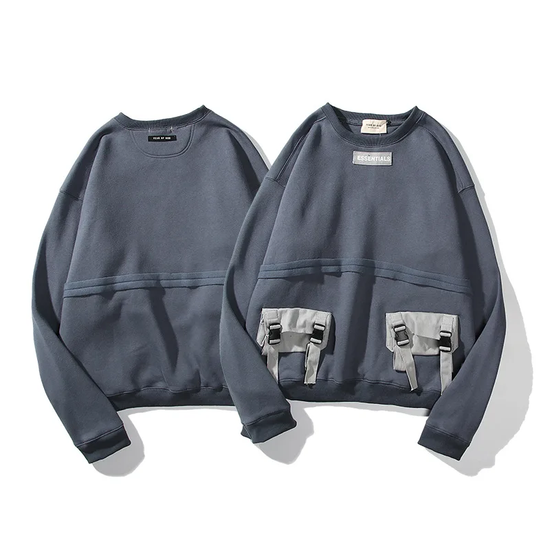 

Hip Hop Oversized Men Clothing Ribbon Matching Multi-Pocket Retro Pullover Couple Clohes Crewneck Lounge Wear Plus Size Hoodies