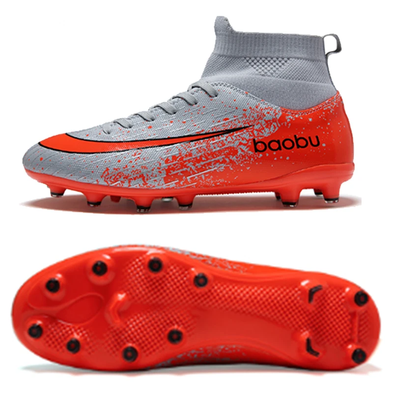 

New style outdoor men's shoes high top snowflake long spike football shoes boys splint training bottom broken spike sneakers