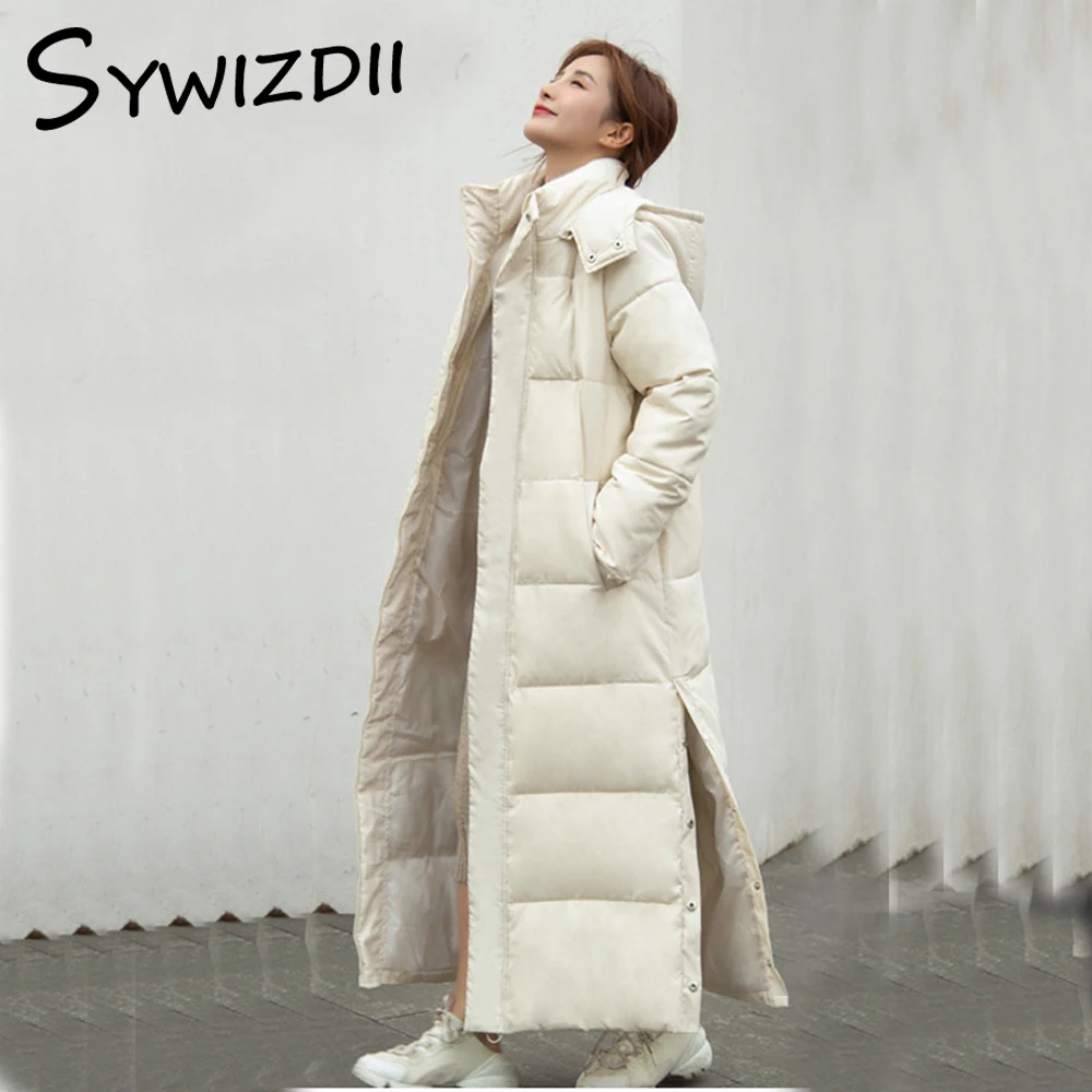 

SYWIZDII Women 2021 Thick Down Parka with Hood Down Puffer Jacket Cultivate Morality Fashion Eiderdown Hoodie Thick Bubble Coat
