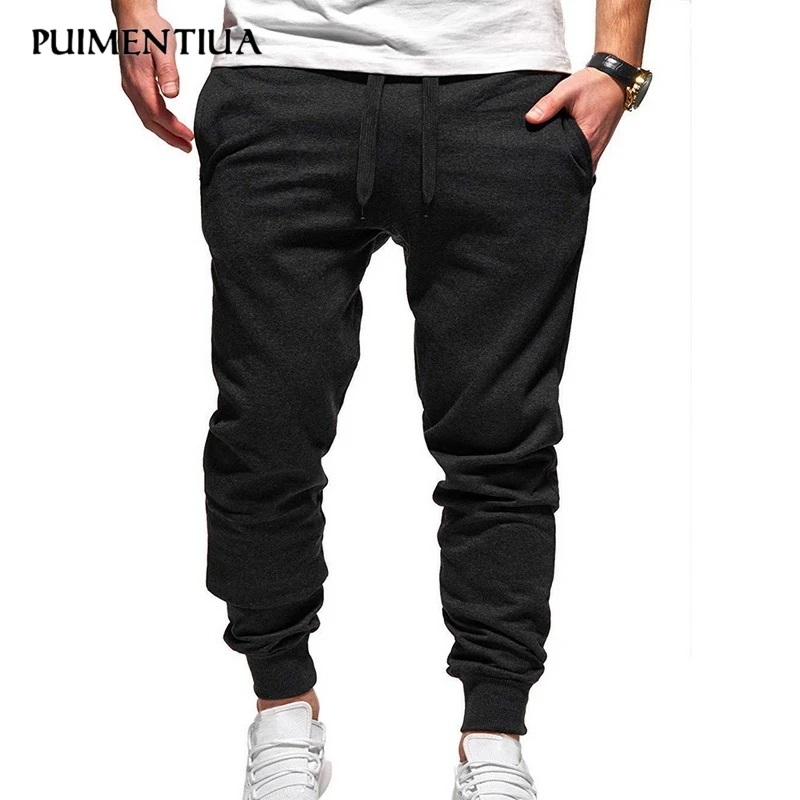 Puimentiua Men Drawstring Pants Full Sportswear Solid Casual Elastic Sweatpants Fitness Workout Trousers | Мужская одежда
