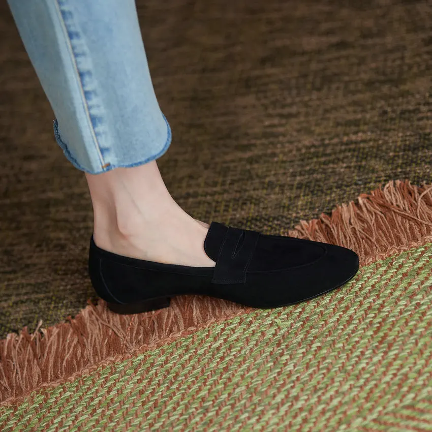 

QUTAA 2021 Round Toe Spring Autumn Casual Basic Female Flat Heels Kid Suede Soft Bottom All Match Women Shoes Size 34-39