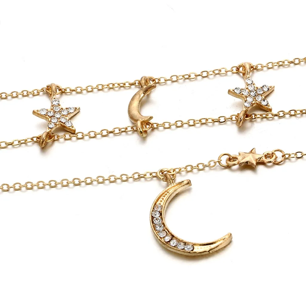 

Women's Neck Chain Stars Moon Multilayer Irregular Pendant Chain Girls Casual Gold Necklace Jewelry Gifts