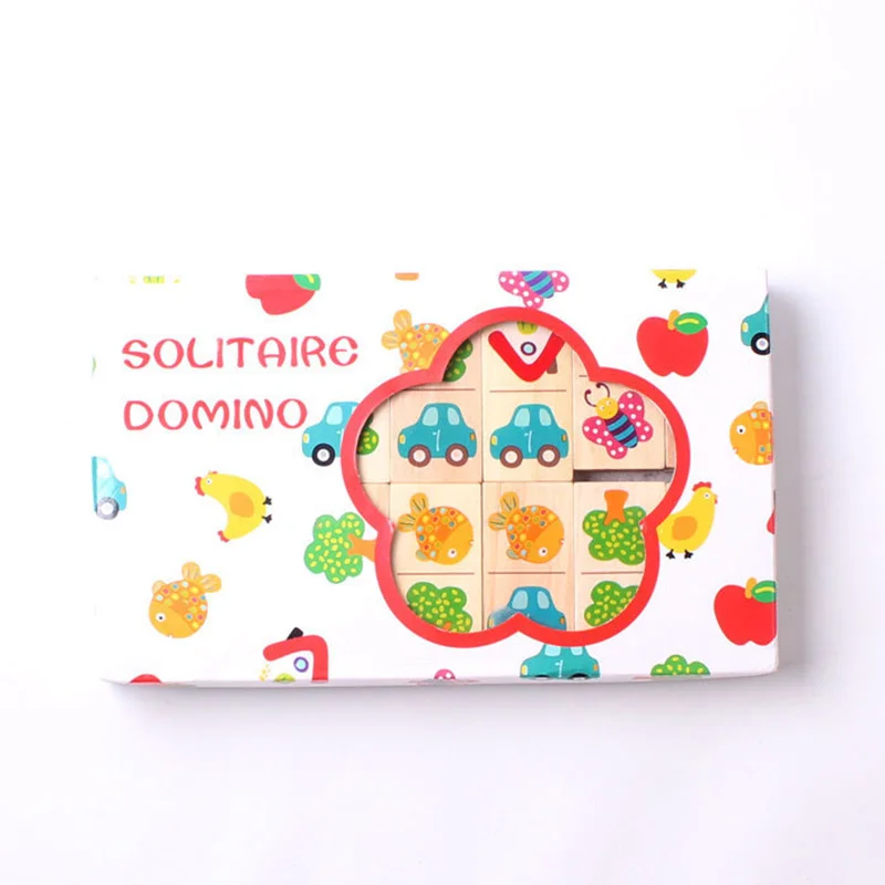 

28pcs Natural Wooden Domino Toy Children'S Learning Educational Puzzle Wooden DIY Baby Toy Set Kid Gift Building Block Toy