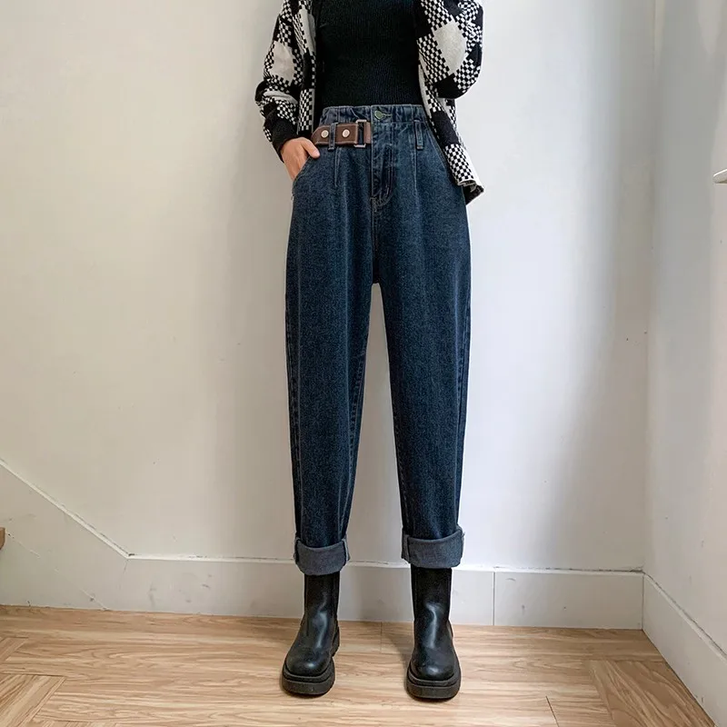 

GUUZYUVIZ Autumn Winter Thicken Harem Jeans Woman High Waist Loose Denim Pants Casual Korean Vaqueros Mujer
