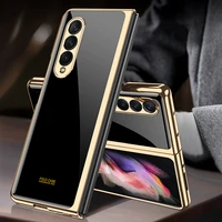 mystery black pattern tempered glass case for samsung galaxy z fold 3 case plating bumper hard back cover for galaxy z fold3 5g