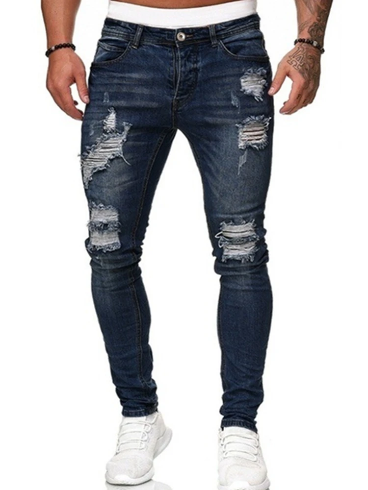 

Jeans Men's Skinny Ripped Hip Hop Black Blue Cool Stretch Slim Elastic Denim Pants Large Size For Male High Quality Jeans
