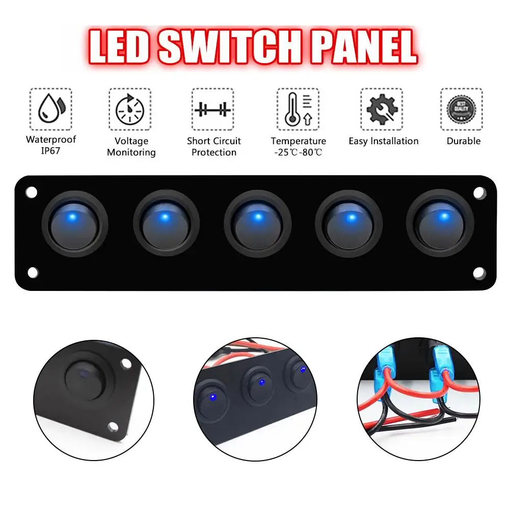 5 клавишный кулисный переключатель Круглый тумблер водонепроницаемый синий