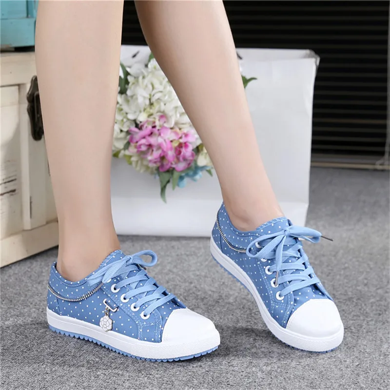 Кеды женские в горошек Вулканизированная плоская подошва джинсовые кроссовки на