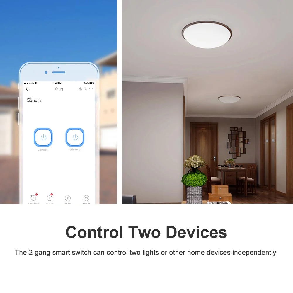 Itead Sonoff Dual R2 2 Gang Wifi светильник Smart Switch Time Schedule Scene с помощью eWeLink работает Alexa Google Home