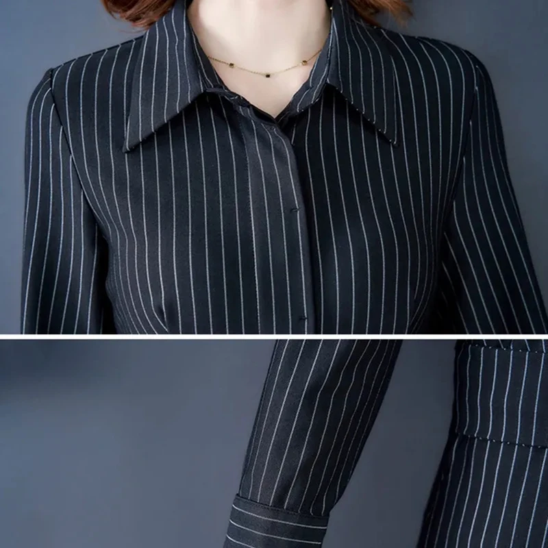 Женское платье-рубашка с длинным рукавом в полоску | Женская одежда