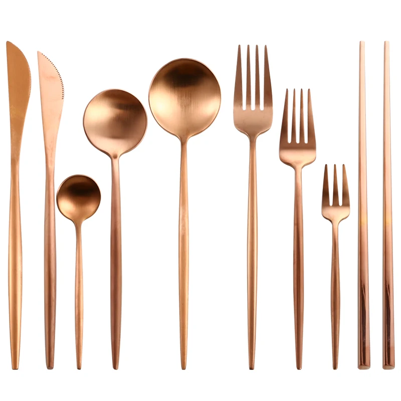 

Rose Gold Cutlery Set Butter Knives Chopstick Steak Knife Fork Coffee Spoon Teaspoon Wedding Noble Home Party Travel Tableware