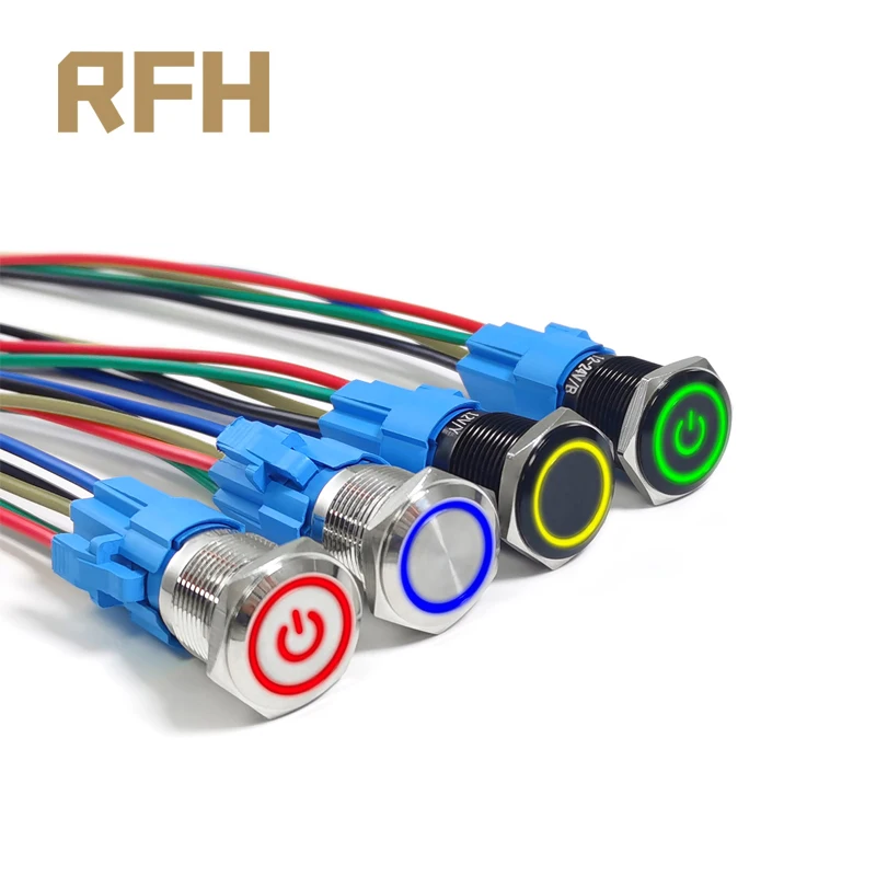 16 мм металлический кнопочный переключатель ВКЛ и ВЫКЛ кольцевая лампа Кнопка