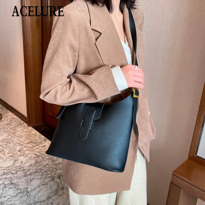 

ACELURE Simple Casual PU Leather Women Shoulder Bag Luxury Brand Designer Lady Handbags Commuter Bag Large Female Totes Bags