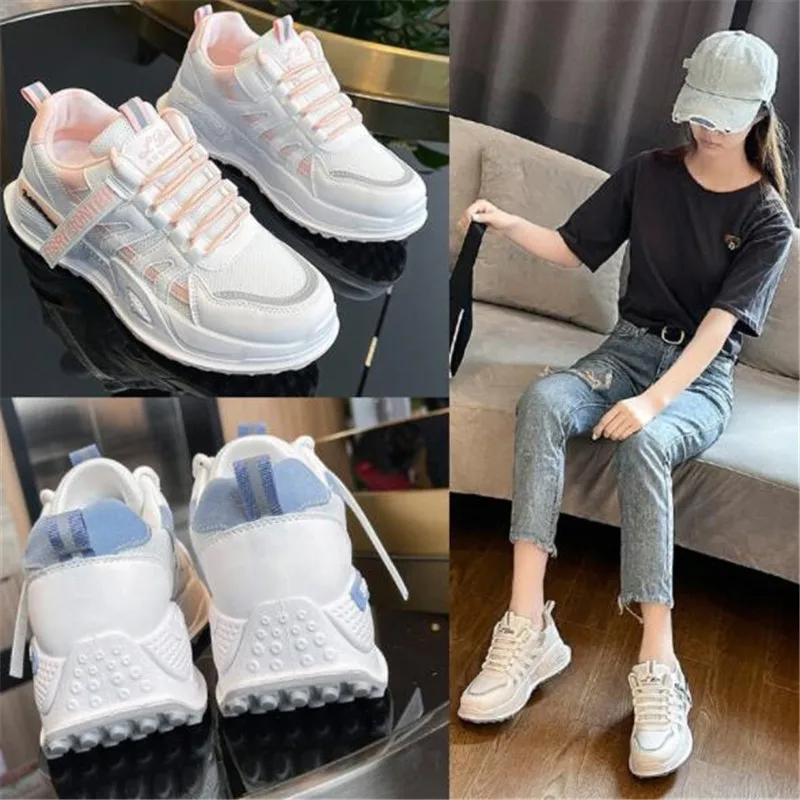 

New ladies sneakers fashion mesh stitching lace-up thick-soled non-slip lightweight comfortable casual shoes women