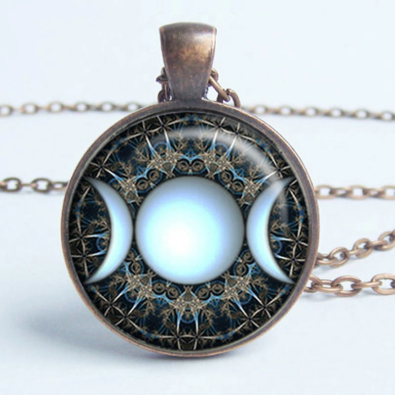 

2021 New Triple Goddess moon jewelry Wiccan jewelry pagan Art Glass Pendant Glass Photo Pendant Necklace for women