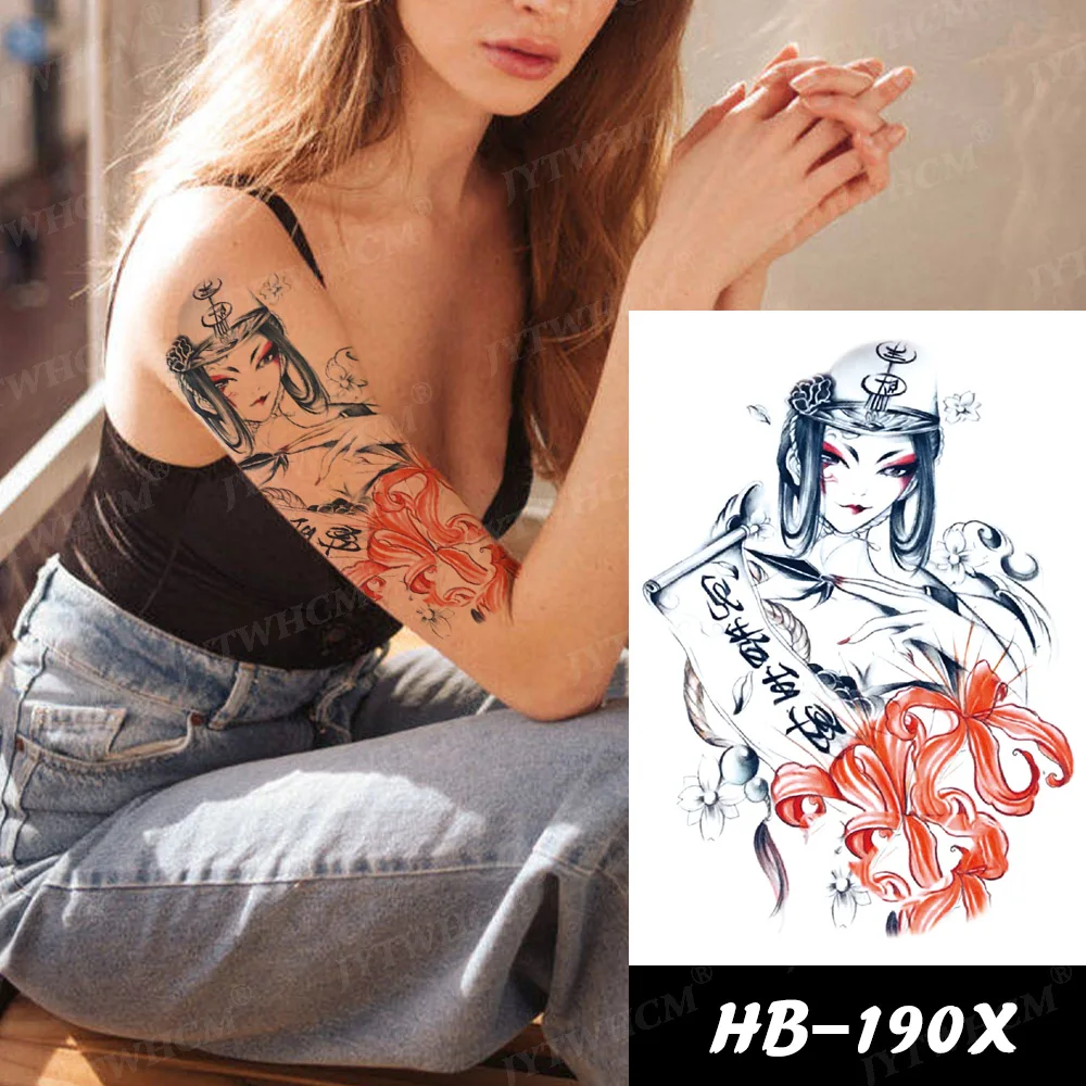 Tattoo Sticker Waterproof Animated Stickers Swallow Art Arm Sleeve Temporary Japanese Body Pink Rose Design Fake Tattoos | Красота и