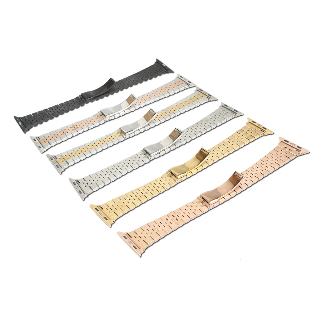 Rolamy 38 40 42 44mm Solid Stainless Steel Replacement Wrist Bracelet Jubilee Watch Band With Adapter For Iwatch Apple Watch