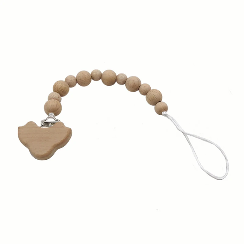 Cadena de chupete para beb&eacute;, mordedor de dentici&oacute;n Natural org&aacute;nico, juguete de agarre, cuentas de haya, mordedor para beb&eacute; reci&eacute;n nacido, regalo DIY para beb&eacute;-2