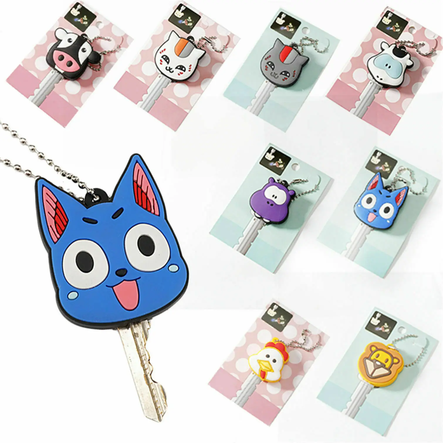 1PC светодиодный свет PVC силиконовый кольцо-брелок Крышка головы Кейчейн Корпус Оболочка Животные Форма пыли держатель цепи Подвеска.