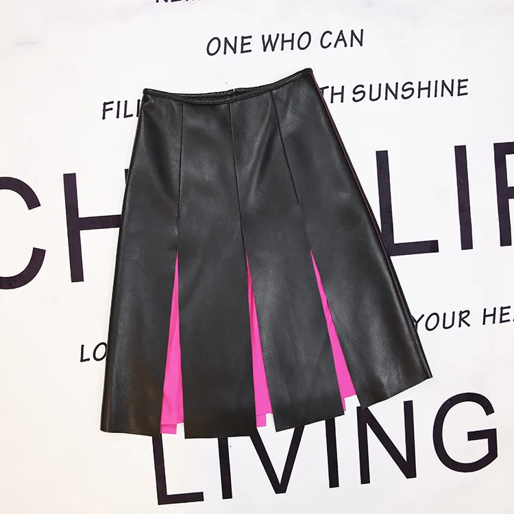 

factory direct sale 2020 new style women genuine leather skirt color patchwork,women's fashion skirt