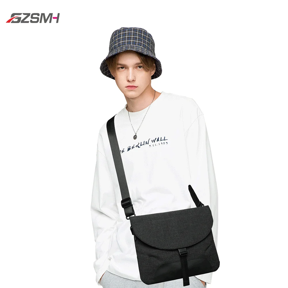 Мужская сумка через плечо холщовая водонепроницаемая черная серая синяя съемная