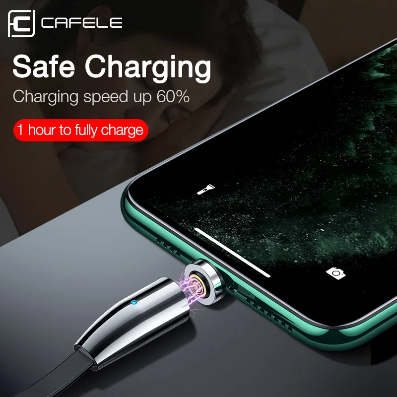 Магнитный выдвижной кабель Micro USB cafele для iPhone Type C Android зарядный 120 см 3 А быстрой