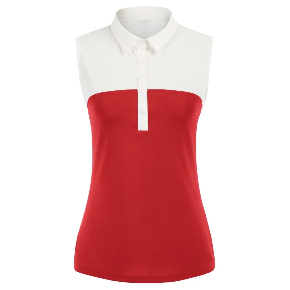 

Women Summer Sleeveless Lapel Collar Tops Contrast Color T-shirt Casual Tank Tops Slim Button-up Lady Shirts