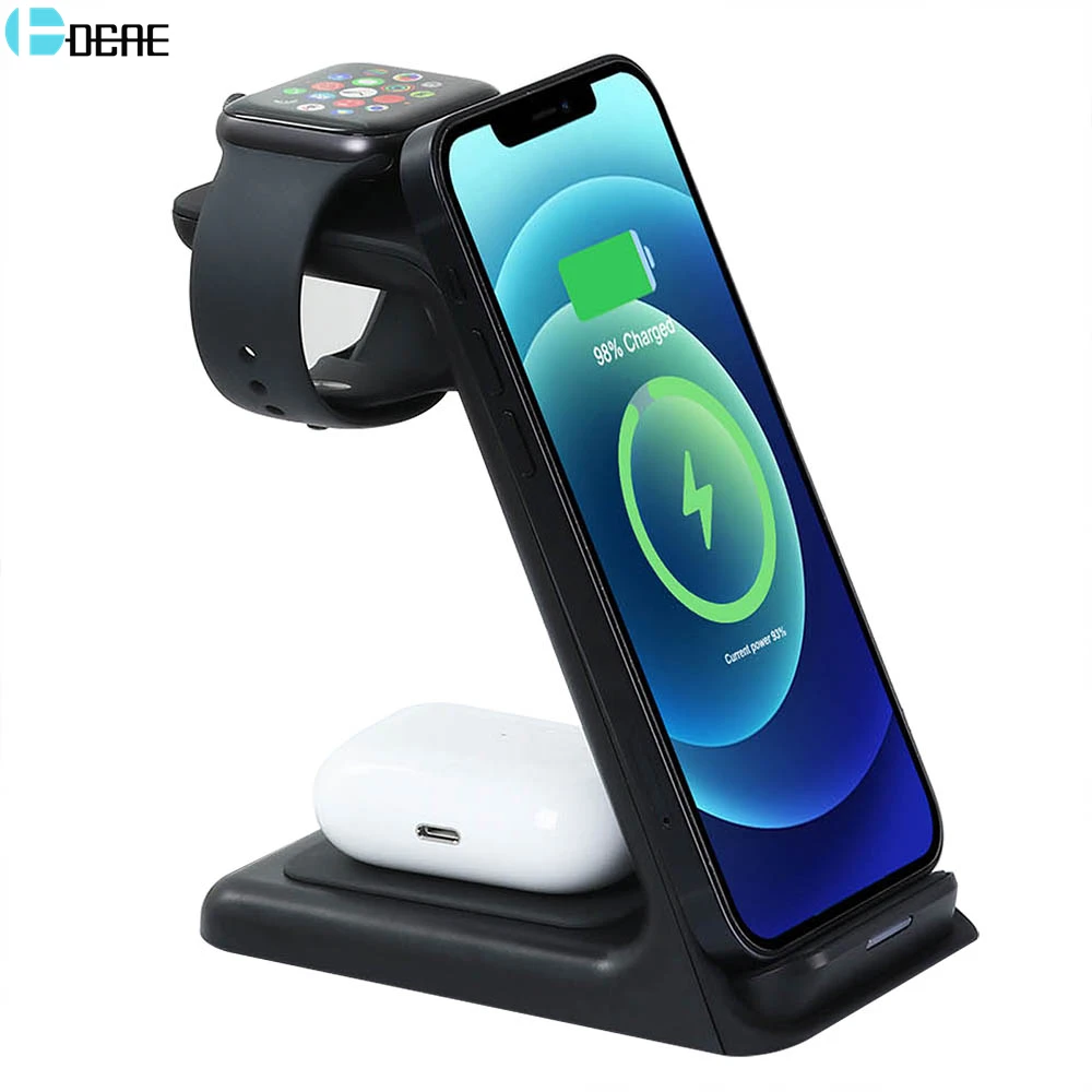 Беспроводное зарядное устройство DCAE 15 Вт Qi для iPhone 13 12 11 XR 8 Apple Watch 3 в 1 зарядная
