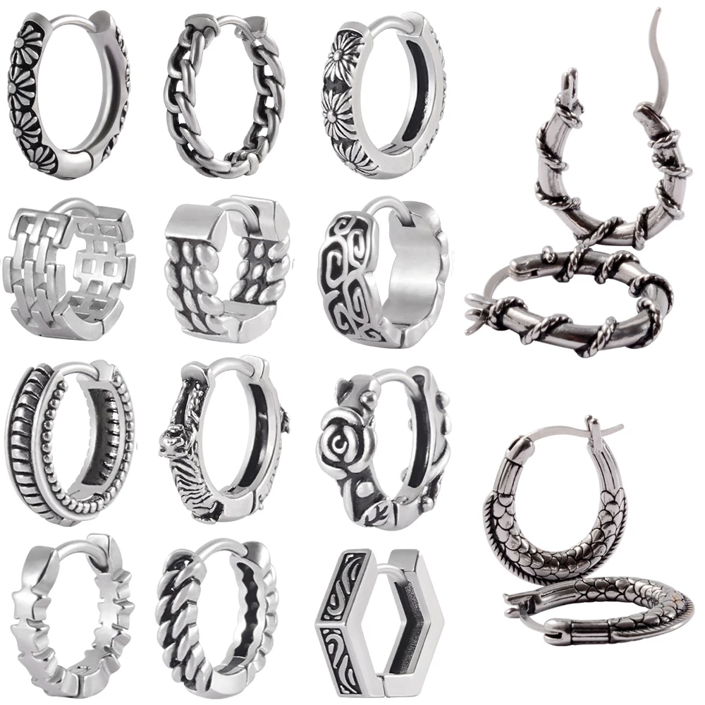 

1PC Stainless Steel Vintage Punk Hoop Earrings Rock Roll Hip Hop Fashion Silver Color Nose Ear Daith Snug Helix Piercing Jewelry