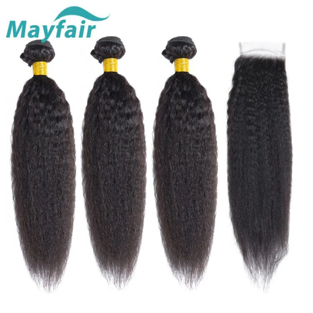 Малазийские яки прямые человеческие волосы пучки с закрытием не Реми плетение 3