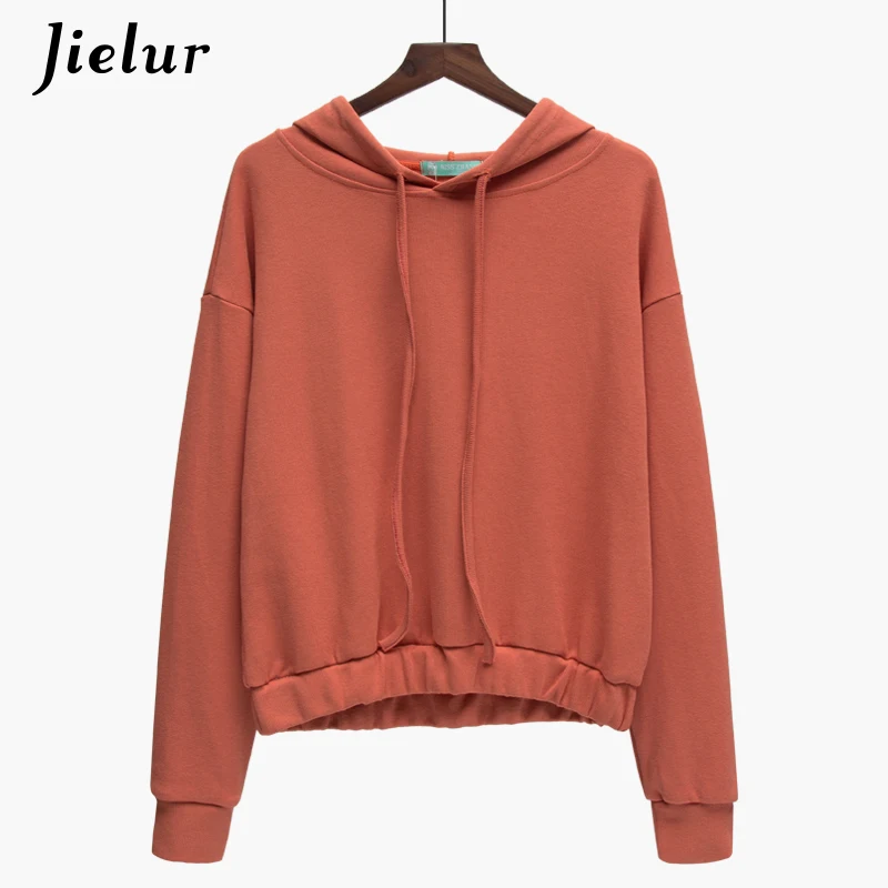 Brick-red Jielur 6 однотонных Цвет с капюшоном укороченная Толстовка универсальные комфортные Харадзюку Толстовка KPOP тонкий классический синий розовый Moletom Feminino - Цвет: Brick-red