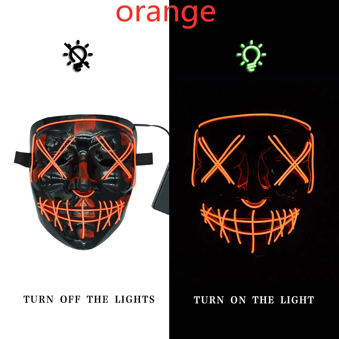 orange Маска на Хэллоуин, светодиодный Вечерние Маски страшные маски, неоновые маски, Маска карнавальная, страшная маска, светящаяся маска, череп, маска, карнавал V - Цвет: orange