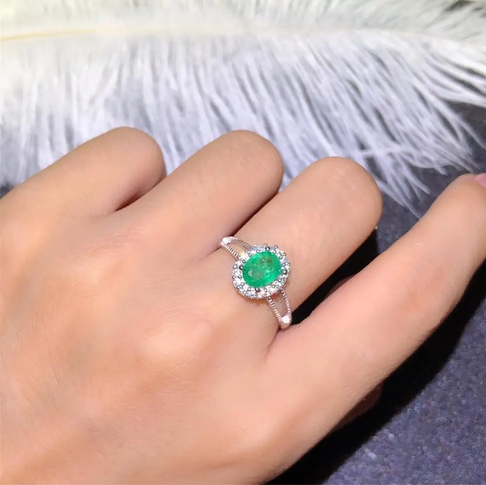 925 Серебряное инкрустированное кольцо с натуральным изумрудом мужское Размер 5 5*7