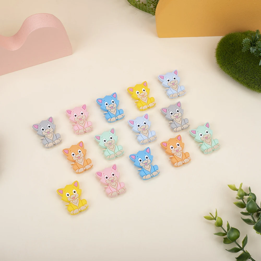 Sunrony-Cuentas de silicona para Mini gato, accesorios de juguete para chupete de dibujos animados, 10 unids/lote-3