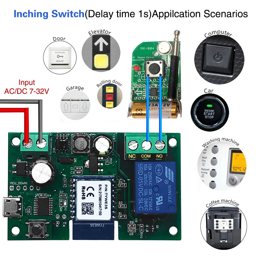 

DC5V 12/24/32V WiFi Switch Wireless Relay Module Single-way Inching/Self-Locking Timing Remote Control For Alexa Google Home