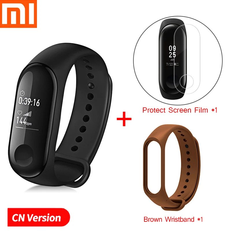 Xiaomi mi-браслет 3 Смарт-Браслет фитнес-браслет PK mi Band 4 большой сенсорный экран oled-сообщение частота сердечных сокращений Smartband - Цвет: Add Brown Strap