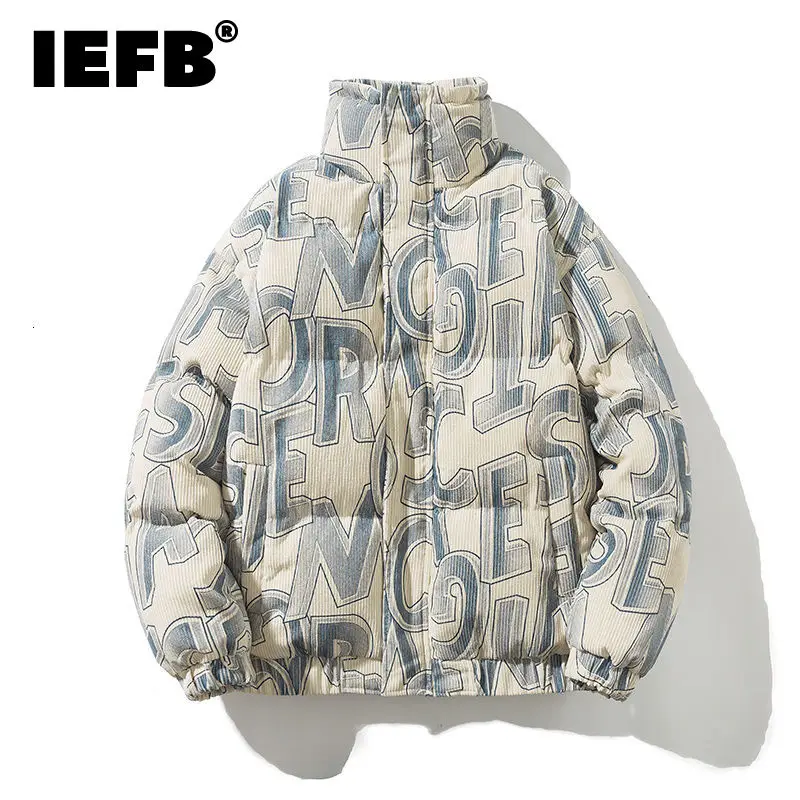 

Мужская одежда IEFB, Модная хлопковая куртка с буквенным принтом, мужская новая свободная теплая зимняя куртка на молнии с воротником-стойкой...