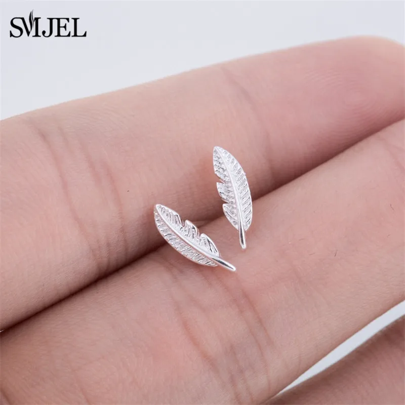 Leaf SMJEL Новое поступление богемные маленькие крошечные серьги-гвоздики с перьями для женщин очаровательный лист серьги oorbellen Brincos свадебные подарки - Окраска металла: Leaf