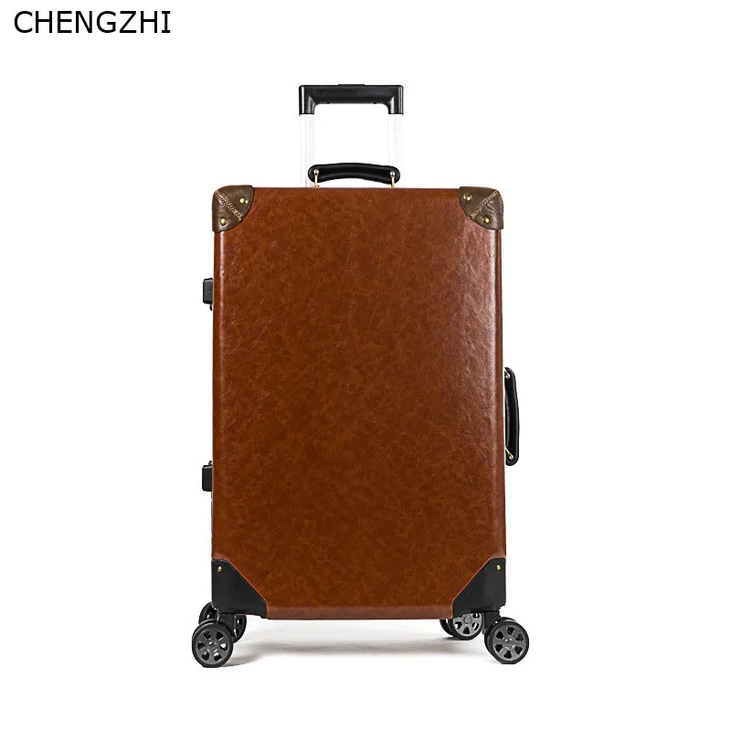 CHENGZHI 20 '✤'' дюймов ретро из искусственной кожи чемодан на колёсиках